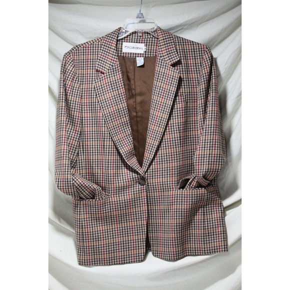 JH Collectibles Vtg Women's 16 Blazer Brown/Red Check Pattern Pockets 100% Wool - Picture 5 of 16